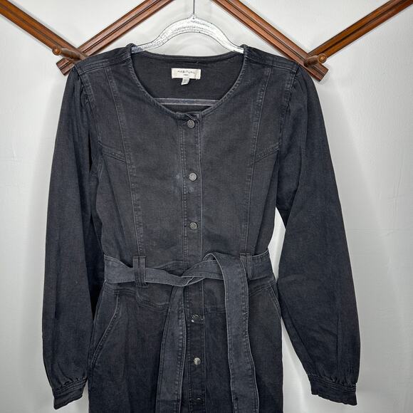 Habitual Washed Black Belted Denim Dress - Picture 1 of 5